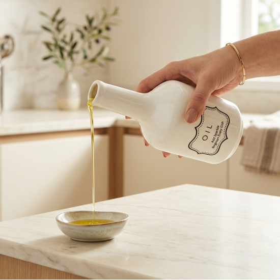Porcelain Oil Dispenser Set 2 Pcs With Wooden Stand